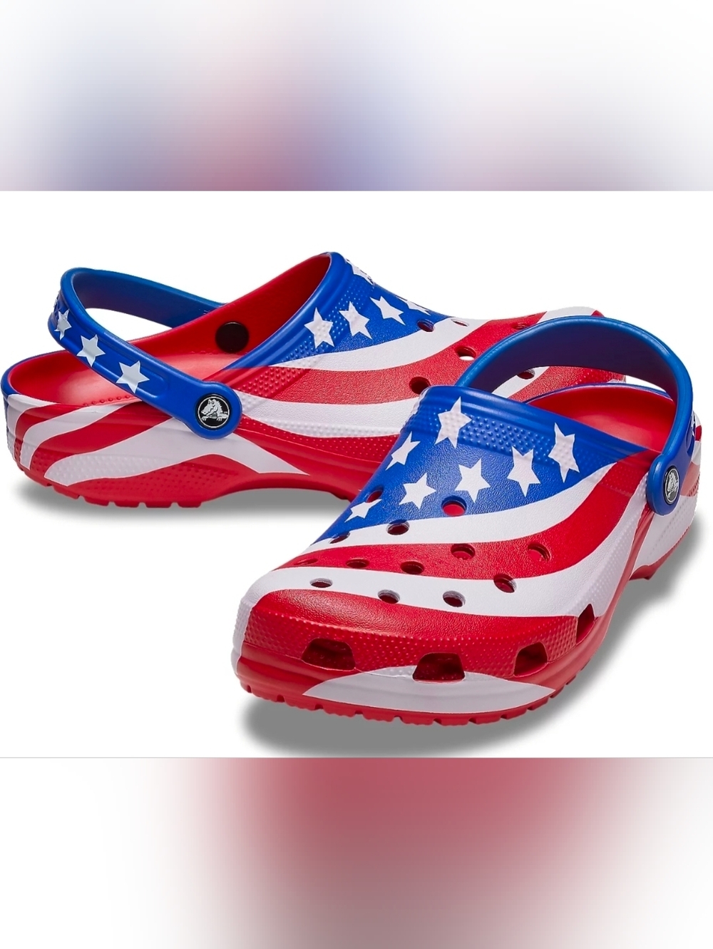 Crocs Classic Patriotic American Flag Clog Sandals Adult M7 W9 Red White Blue.